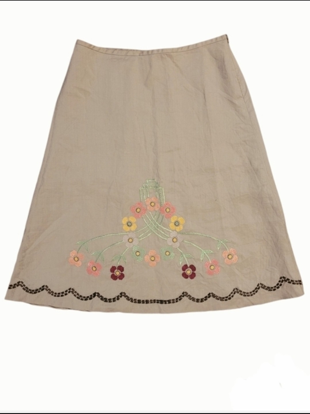 Ann Taylor Loft Ramie Embroidered Skirt Sz 10